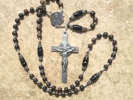 Ebony and Carved Bone Beaded Rosary with Sacred Heart Center
